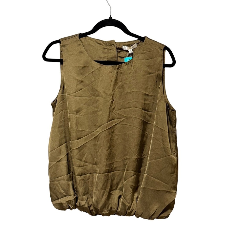 Nine Britton‎ Olive Green Satin Bubble Hem Tank Top Sleeveless Blouse Medium
